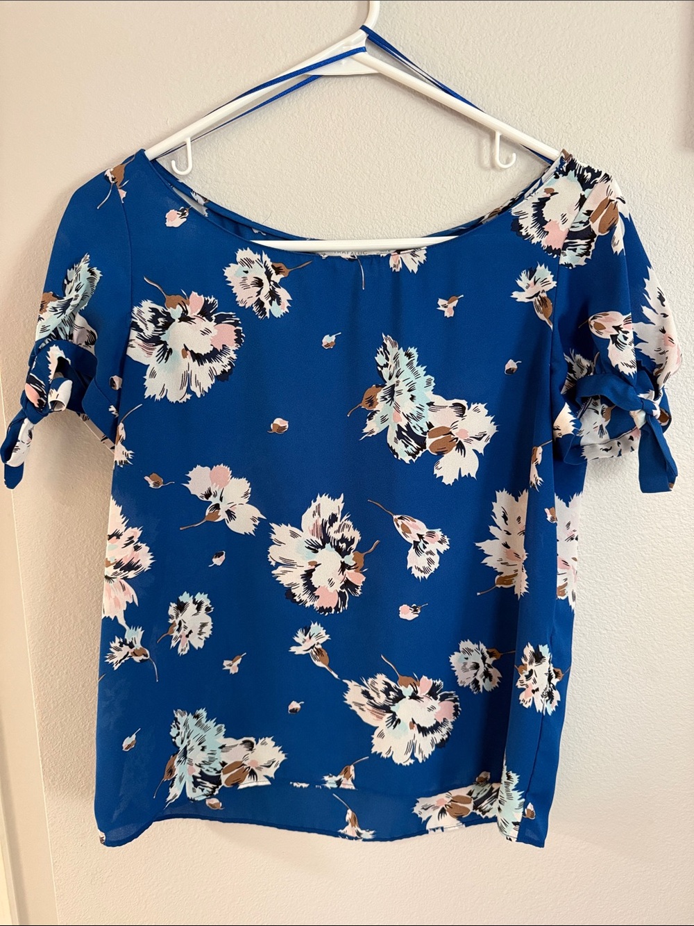 Zara Royal Blue Floral Short Sleeve Blouse